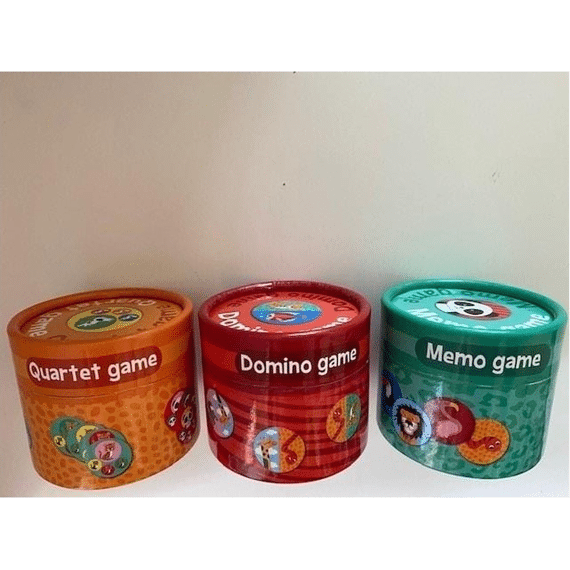 Kaartspel Assortiment Spel In Ronde Box Domino - Memory - Quartet