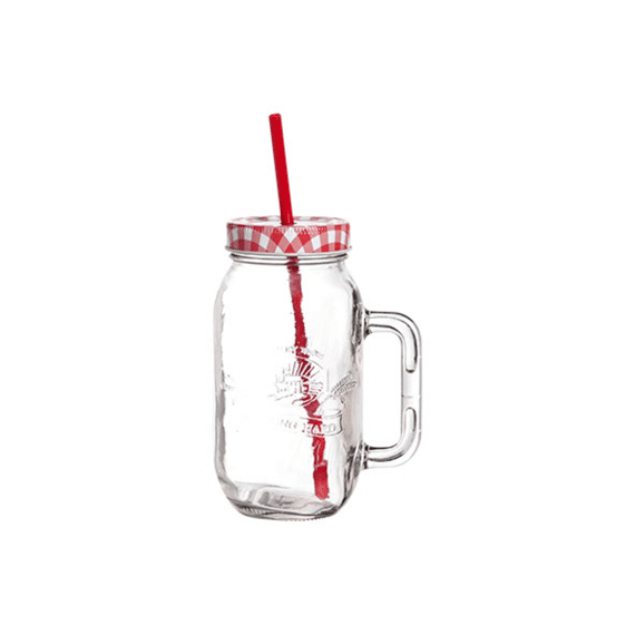 Cosy & Trendy Country Farm Bokaal Met Handvat Deksel En Rietje