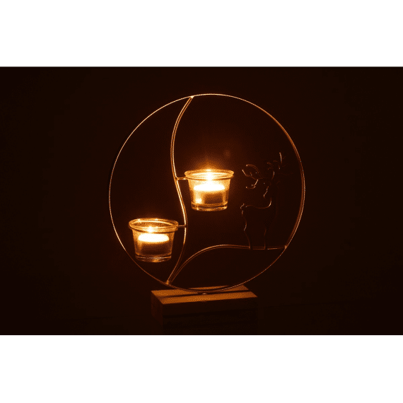 J-line Theelichthouder Rendier Wit Goud Medium 10x6x11,5cm