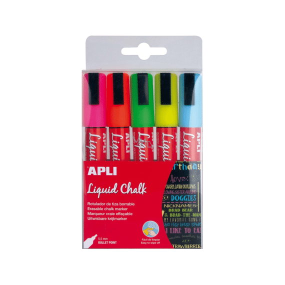 Apli Liquid Kalk Marker Pen Uitwisbaar 5.5mm Set B