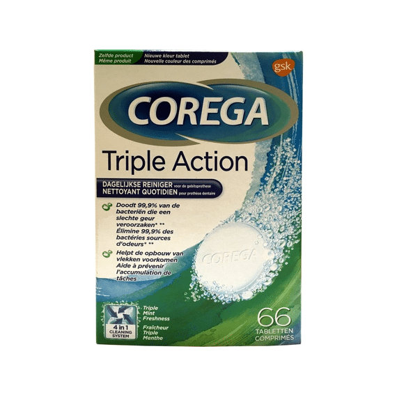 Corega Kunstgebitverzorging Bruistablet 4-in-1 Triple Action 66 Tabs