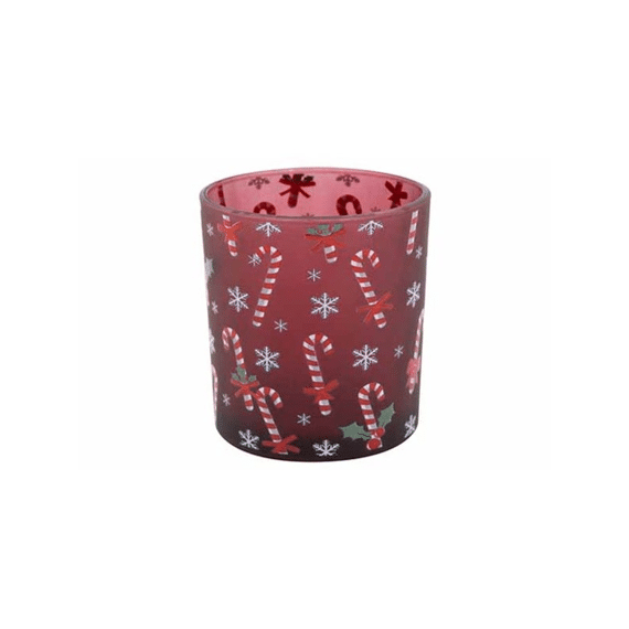 Cosy At Home Theelichthouder Candy Cane Bordeaux 7x7x8cm