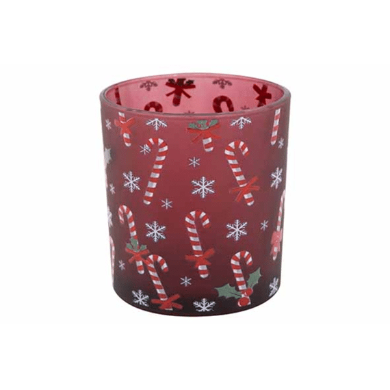Cosy At Home Theelichthouder Candy Cane Bordeaux 7x7x8cm