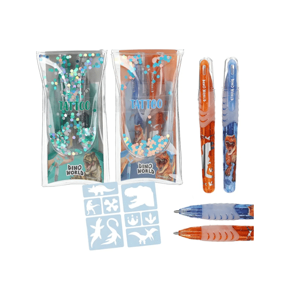 Dino World Tattoo Glitter Gelpennen Assortiment
