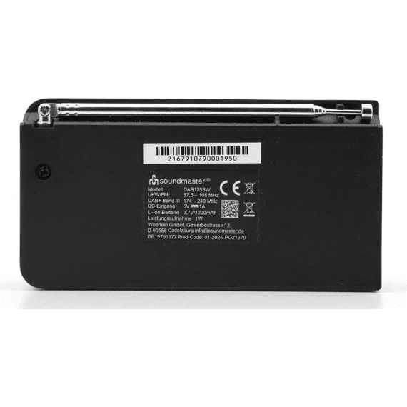 Soundmaster Dab175sw Draagbare Digitale Dab+/fm Radio Met 2.4 Inch Kleurendisplay En Ingebouwde Accu