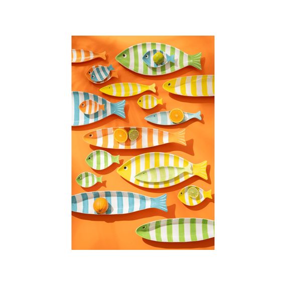 J-Line Schaal Vis Gestreept Porselein Mix L15,5x9,5x3cm 4 Assortiment