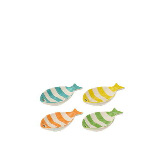 J-Line Schaal Vis Gestreept Porselein Mix L15,5x9,5x3cm 4 Assortiment