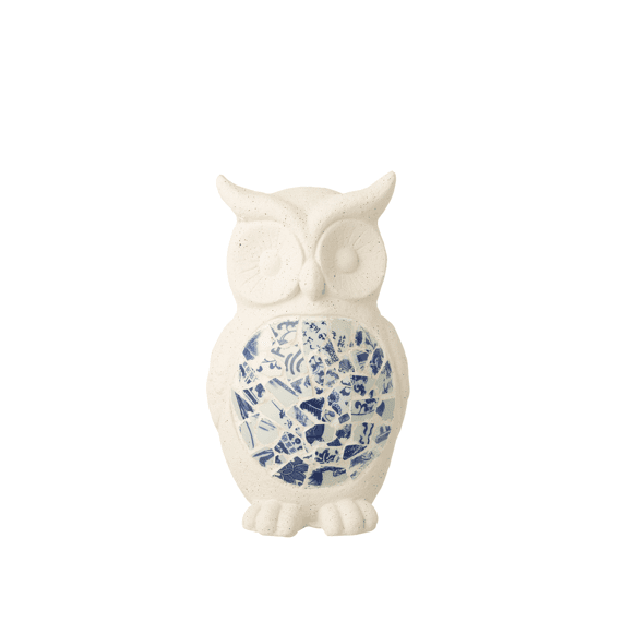 J-Line Uil Buiten Mozaïek Magnesium Beige/Blauw 23,5x22x41cm