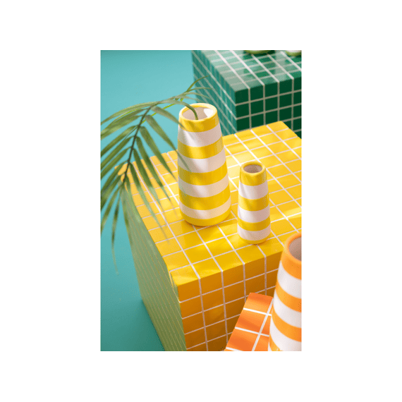 J-Line Vaas Gestreept Porselein Mix L 8,5x8,5x18,5cm 3 Assortiment