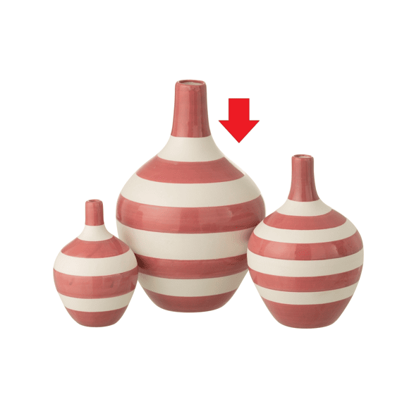 Vaas Gestreept Porselein Wit/roze L 21x21x32cm