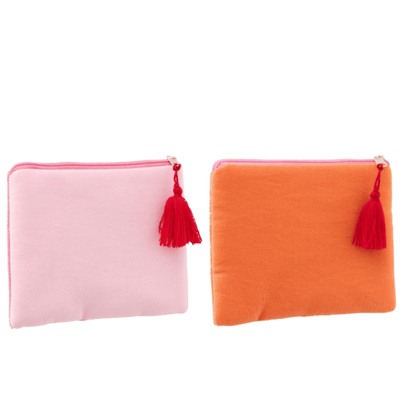 J-Line Tasje Bisous Gestreept Katoen Roz/or 19x3x16cm 2 Assortiment