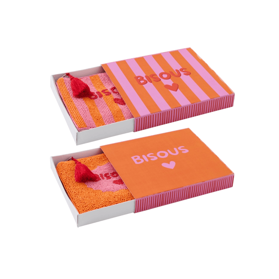 J-Line Tasje Bisous Gestreept Katoen Roz/or 19x3x16cm 2 Assortiment