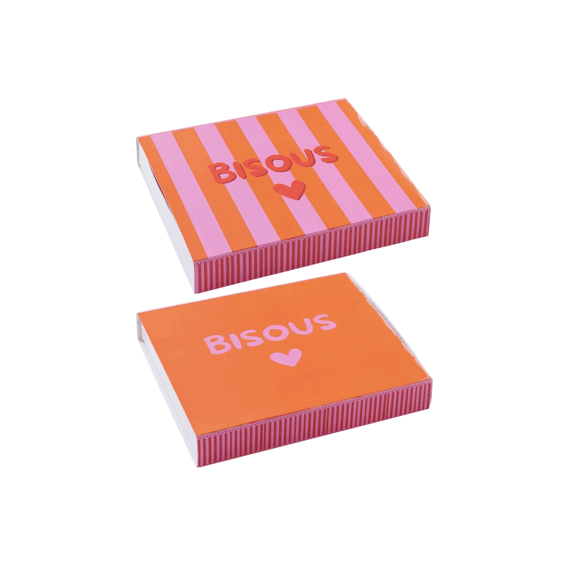 J-Line Tasje Bisous Gestreept Katoen Roz/or 19x3x16cm 2 Assortiment