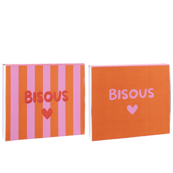 J-Line Tasje Bisous Gestreept Katoen Roz/or 19x3x16cm 2 Assortiment