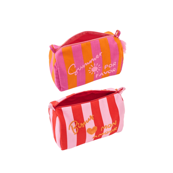 J-Line Toilettas Summer/bisous Gestreept Katoen 22x14x12cm Assortiment