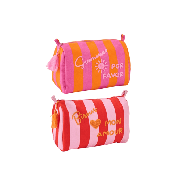 J-Line Toilettas Summer/bisous Gestreept Katoen 22x14x12cm Assortiment