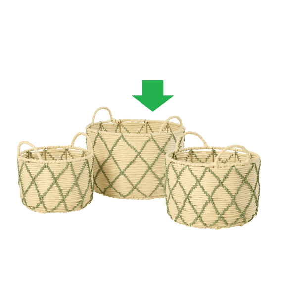 Mand Met Handvat Rond Geruit Pap naturel/groen L 38x38x25,5cm