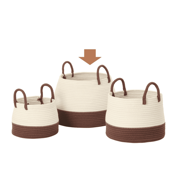 Mand Met Handvat Rond Poly bruin/wit L 31x28x38cm