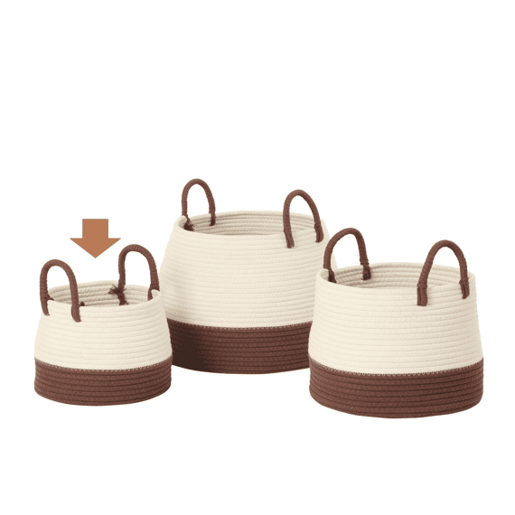 Mand Met Handvat Rond Poly bruin/wit S 22x19x25cm