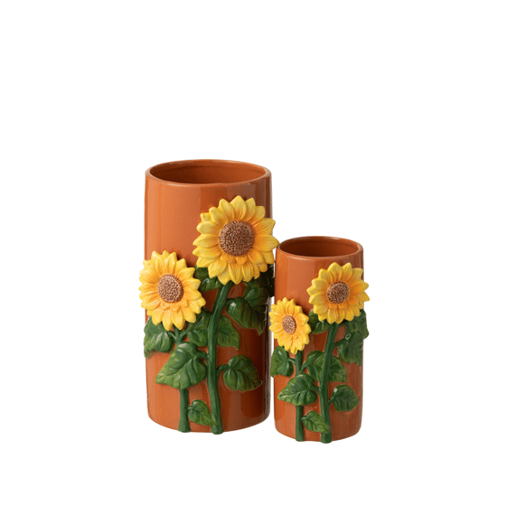 Vaas Zonnebloem Keramiek Geel/bruin L 16,5x16,5x29,5cm