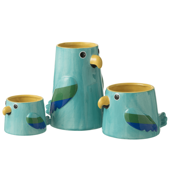 J-Line Vaas Vogel Keramiek Groen/blauw liter 20x16x22,3cm