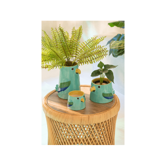 J-Line Vaas Vogel Keramiek Groen/blauw liter 20x16x22,3cm