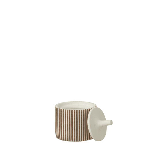 J-Line Kruik Deco Rond Gestreept Cement Wit/bruin 14x14x16cm