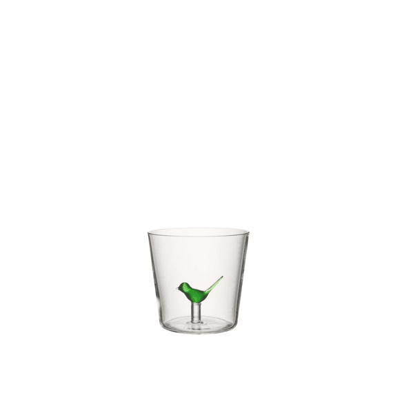 J-Line Drinkglas Vogel Glas Groen/tr 8,5x8,5x8cm