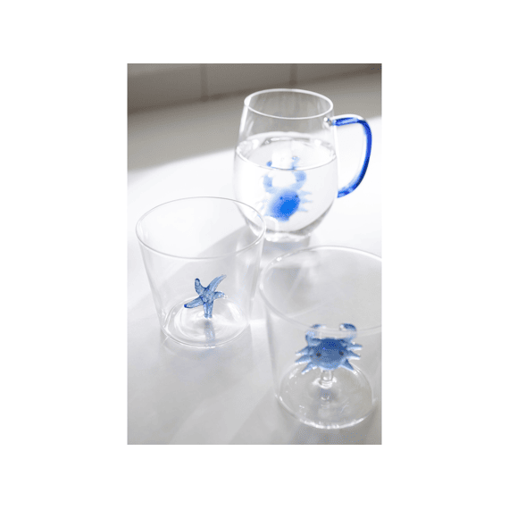 J-Line Drinkglas Zeester/krab Glas Blauw As 8,5x8,5x8cm Assortiment