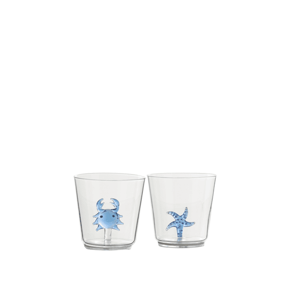 J-Line Drinkglas Zeester/krab Glas Blauw As 8,5x8,5x8cm Assortiment