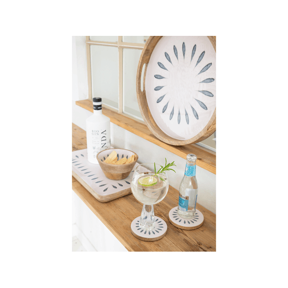 J-Line Dienblad Rond Mangohout Blauw/Wit 40x40x4,5cm