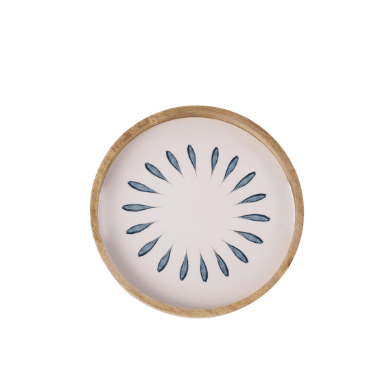J-Line Dienblad Rond Mangohout Blauw/Wit 40x40x4,5cm