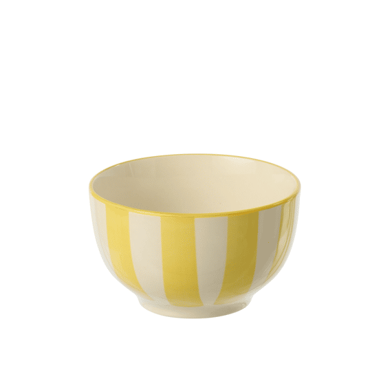J-Line Schaal Gestreept Klei Geel/Wit 14x14x8,4cm