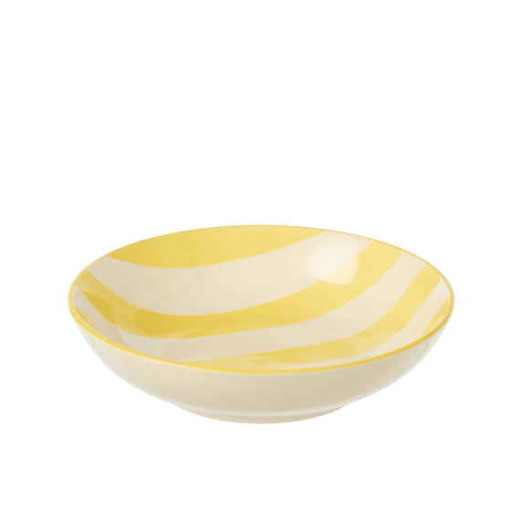 J-Line Diep Bord Gestreept Klei Geel/Wit 20x20x5cm