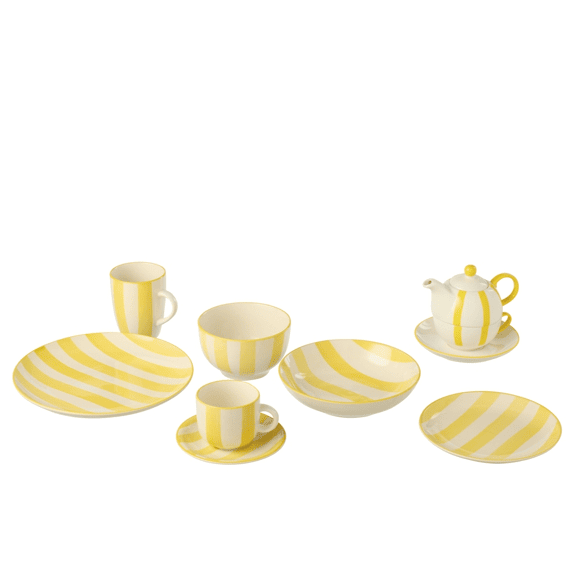 J-Line Dessertbord Gestreept Klei Geel/Wit 19,7x19,7x2,3cm