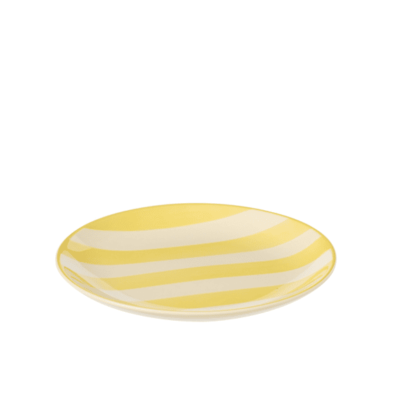J-Line Dessertbord Gestreept Klei Geel/Wit 19,7x19,7x2,3cm