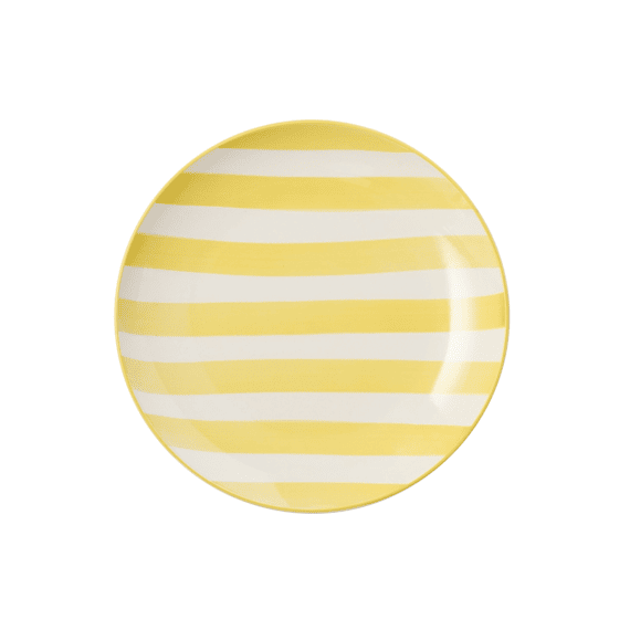 J-Line Bord Gestreept Klei Geel/Wit 26x26x3cm