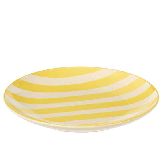 J-Line Bord Gestreept Klei Geel/Wit 26x26x3cm