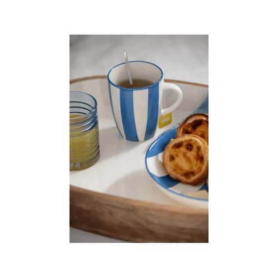 J-Line Mok Gestreept Klei Blauw/Wit 11,3x8,5x10,2cm