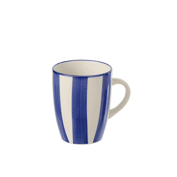 J-Line Mok Gestreept Klei Blauw/Wit 11,3x8,5x10,2cm