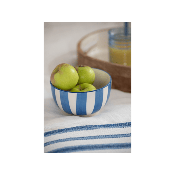 J-Line Schaal Gestreept Klei Blauw/Wit 14x14x8,4cm