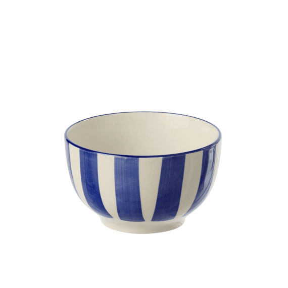 J-Line Schaal Gestreept Klei Blauw/Wit 14x14x8,4cm