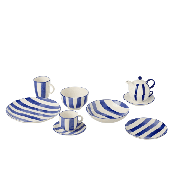 J-Line Dessertbord Gestreept Klei Blauw/Wit 19,7x19,7x2,3cm