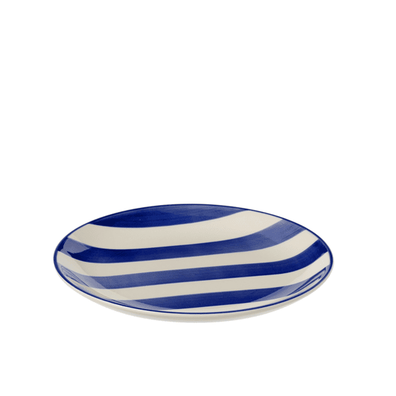 J-Line Dessertbord Gestreept Klei Blauw/Wit 19,7x19,7x2,3cm