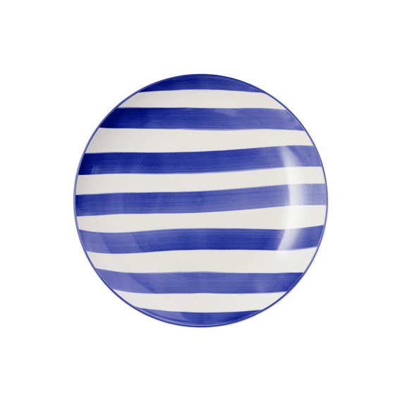 J-Line Bord Gestreept Klei Blauw/Wit 26x26x3cm