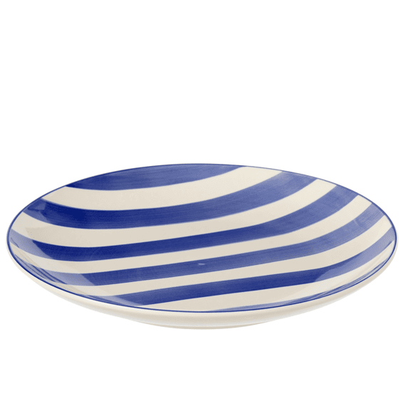 J-Line Bord Gestreept Klei Blauw/Wit 26x26x3cm