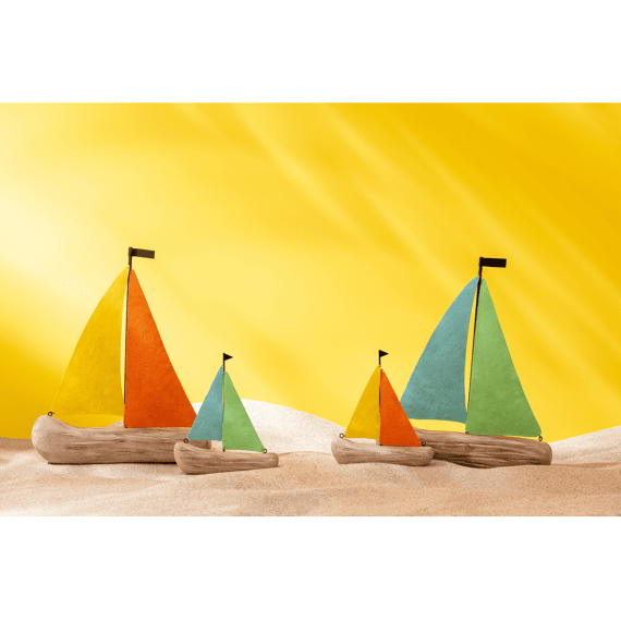 Zeilboot Paulowniahout Mix S 14,5x4x19,5cm 2assortiment