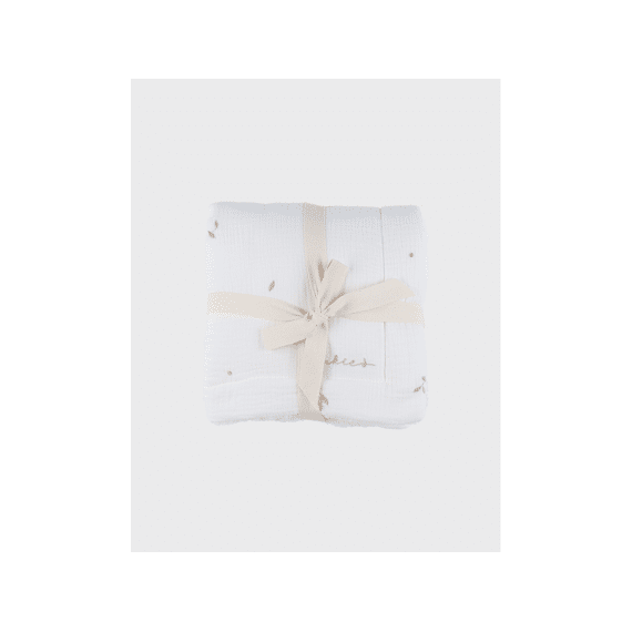 Noukies Fluffy, Orso En Lily Deken 75x100cm Embroidered Muslin & Sherpa White