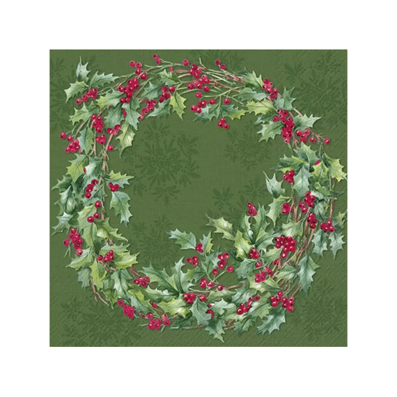 Ihr 10943 Ilex Wreath Lunchservet Green