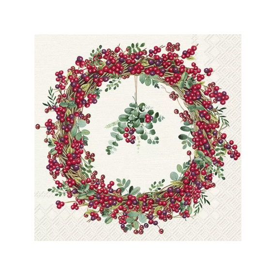 Ihr 10134 Berry Wreath Cocktailservet Cream